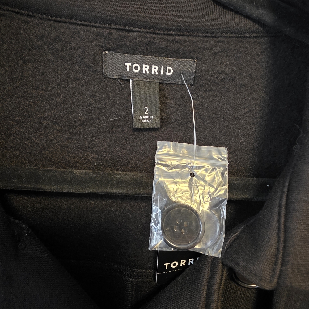 Torrid Black Fleece Lined Jacket with Button Detail Size 2